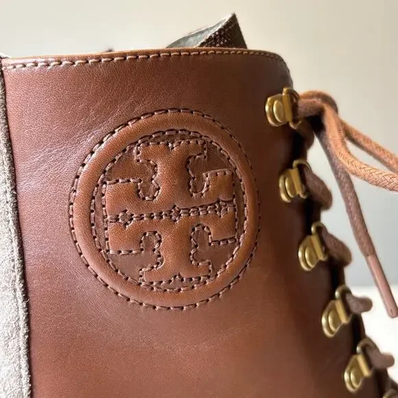 Tory Burch Miller Brown Suede Leather Lug Sole Boots Combat Boots US Size 7.5